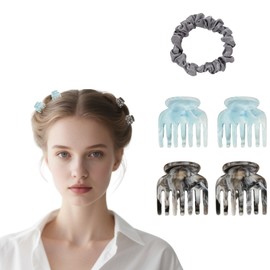 Flomiara 5 PCS Hair Claw Clips, 7 Teeth Small Claw Clips Hair Clips for Women, Rectangle Clips for Fine Hair Square for Thin Hair Accessories for Women (Lake Blue Grayish Black Blue Gray Hair Ties)