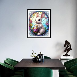 ARNLRDYA Easter Bunny and Eggs Paint by Number Kits for Adults Beginner, Christian Stained Glass Paint by Numbers, Religion Rabbit Flower Vintage Oil Painting for Gift Home Decor(16×20inch Unframe)
