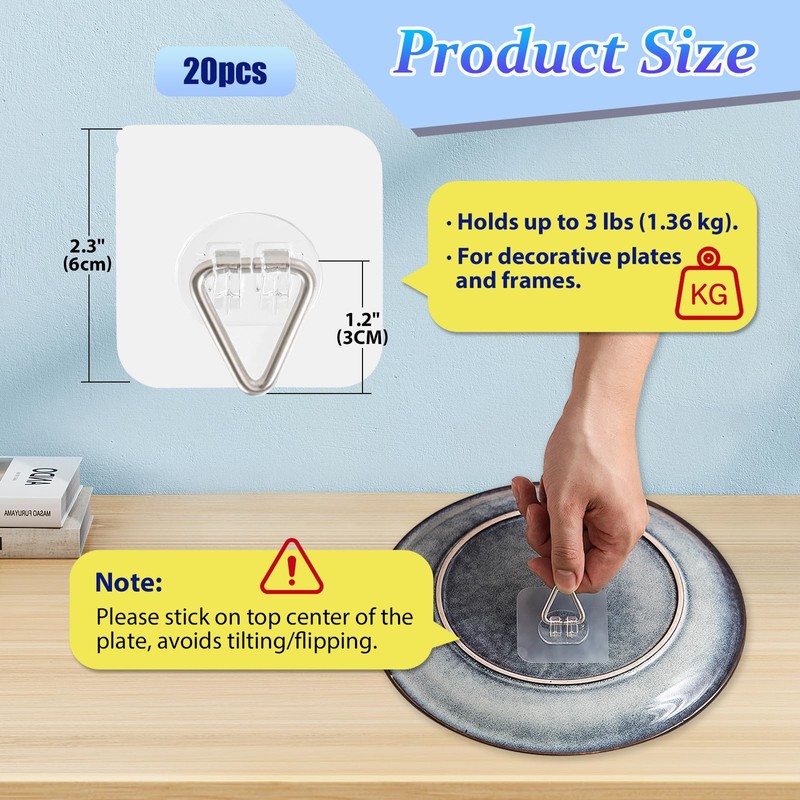 DIDUDIDU Wall Plate Hangers for Display - Invisible Adhesive Picture