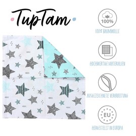 TupTam Children's Decorative Patterned Cushion Cover with Envelope Closure, Set of 2, Colour: Stars Mint/Black, Size: 40 x 40 cm