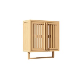 FRITHJILL Bamboo Wall Cabinet with Slatted Doors - 19.69" L x 8.46" W x 21.69" H - Modern Hanging Storage for Bathroom, Kitchen, Living Room