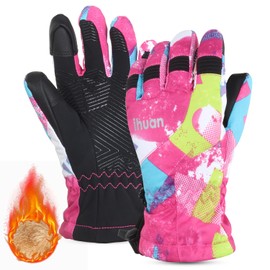 ihuan Kids Winter Waterproof Ski Gloves, Snowboarding Touchscreen Cycling Gloves for Boys Girls As Stocking Stuffers