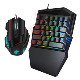 Einhändige Gaming-Maus-Tastatur-Kombination, LED-Farbhintergrundbeleuchtung 5500DPI, Einstellbares Ergonomisches Design oder Win/Android/OS X