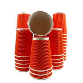 Heyiwell 50 PC Paper Coffee Cups,12 OZ Orange Insulated Ripple Wall Paper Coffee Cups Suitable for Cold/Hot Coffee, Chocolate, Juice or Tea