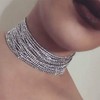 (Silver) - YERTTER Multi Layered Chain Rhinestone Choker Fully Diamond