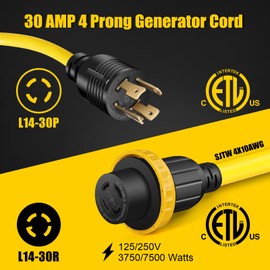 LAZMUMI 50FT 30 Amp Generator Power Cord and Power Inlet Box Waterproof Combo Kit, Heavey Dury NEMA L14-30P to L14-30R,125/250V 7500W 10 Gauge SJTW Generator Cord, Twist Lock Connector
