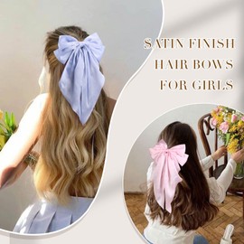 10 PCS Big Hair Bows for Women Girls,TOKUFAGU Large Hair Ribbon Bow Barrette Clips for Girls,Hair Bows with Long Tail Vintage French Hair Accessories for Women (10 Colors B)