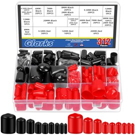 Glarks 312pcs 2/3/4.5/6/7/8/9.5/12/20mm ID Vinyl Rubber End Caps Set, Black Red Flexible Rubber End Caps, Round Thread Protector Caps, Flexible Bolt Screw Cover Caps for Metal Tubing Rod Bolt