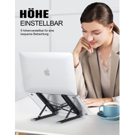 Babacom Laptop Stand, 9-Level Aluminium Laptop Stand, Portable, Height-Adjustable, Ventilated Notebook Stand, Compatible with MacBook Pro Air, Lenovo, Dell, 10-15.6 Inch Laptops, Tablets