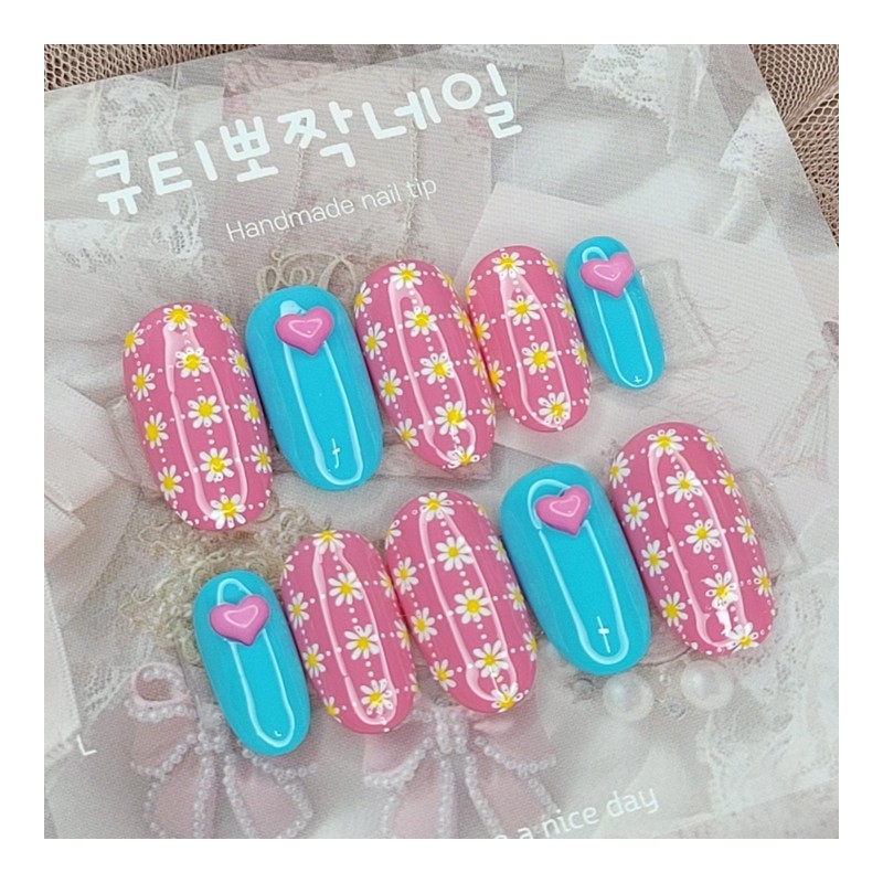 Spring Flower Handmade Nail Tips - Oval XL / 봄꽃