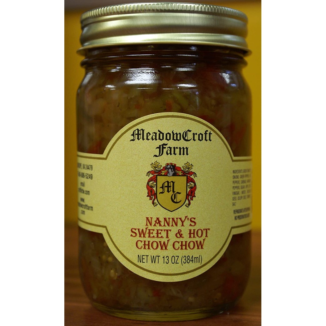 Chow Chow Sweet & Hot - MeadowCroft Farm Nanny's Sweet & Hot Chow Chow 2 Pack All Natural Blend of Green Tomatoes, Onions, Green & Red Peppers, Cabbage, Turmeric, Celery & Mustard Seeds