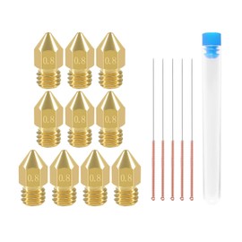 Aokin 10 Pcs 0.8mm 3D Printer Nozzles MK8 Extruder Nozzles and 5 Pcs 0.6mm Stainless Steel Nozzle Cleaning Needles for Creality Ender 3/3 Pro/3 V2, Ender 5/5 Pro, CR-10/10S, Makerbot, Anet A8