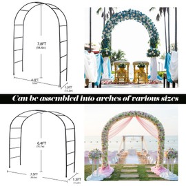 Thickened 0.7mm Tube Garden Arch Trellis, 4.6 * 7.8 or 6.4 * 7.5Ft, Metal Archway Arbor Stable Outdoor Garden Trellis for Climbing Plants, Party Wedding Arch Decoration