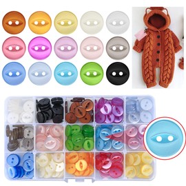 225PCS Multi-Color Baby Resin Buttons 14mm Round Fisheye Buttons, 2 Hole Buttons for Baby Cardigans Cream Buttons for Handmade Knitting Sewing(15 Colors)