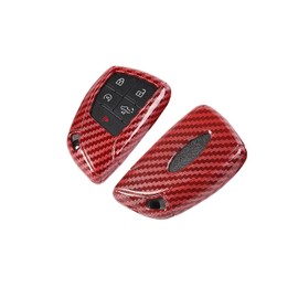 Jimen for Silverado Key Cover, Key Fob Case Shell Protector Fit for Silverado/ Suburban/ Tahoe 2020-2024 (Red Carbon Fiber)