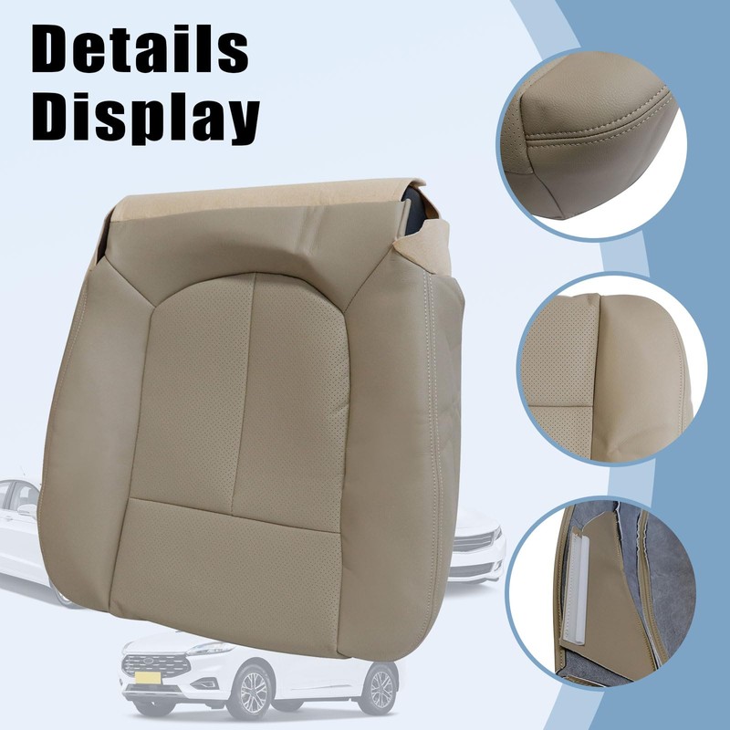 SecosAutoparts Driver Side Bottom Replacement Perforated Leather Seat Cover Tan