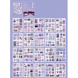 Aesthetic Stickers for Journaling,20 Sheets Deco Stickers Small Cute Washi Paper Junk Journal Supplies Kit Scrap Book Journals Letter Stickers for Art Journaling Collage Craft Notebooks Album Crafter Gifts(Purple Kingdom)