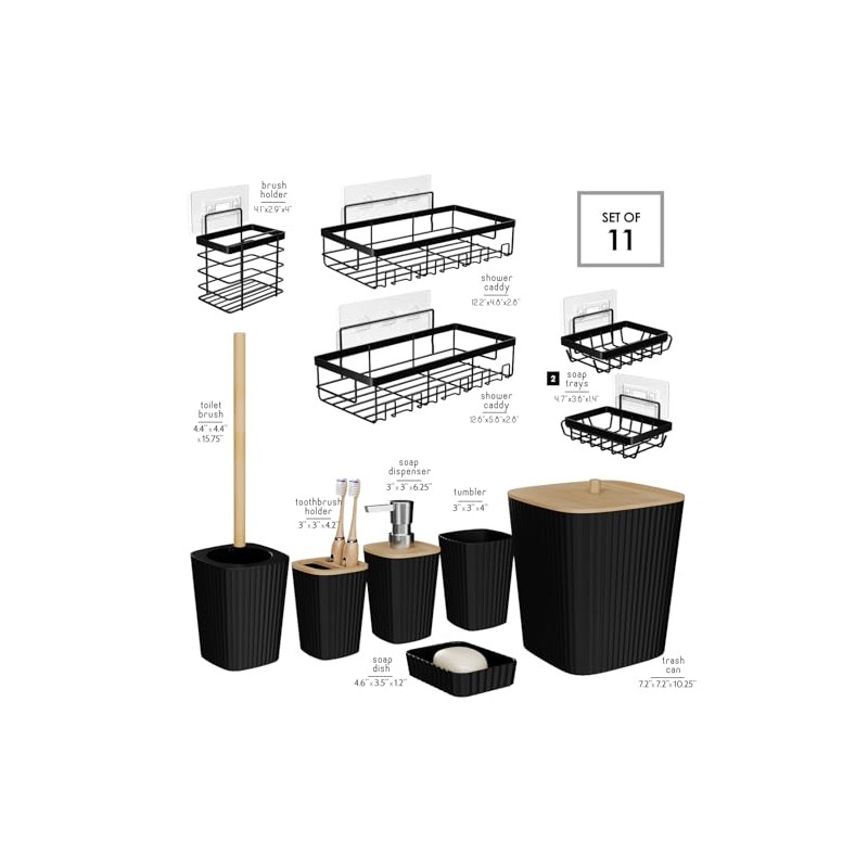 Clara Clark - Juego de Accesorios de baño Negro, Juego