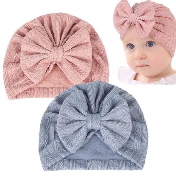 BCBF 2 Pcs Baby Turban Hats Newborn Bows Butterflies Bun Bow Baby Hat Baby Girl Soft Bow Hat, Multicolored