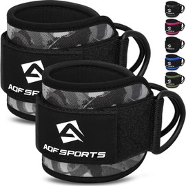 AQF Ankle Straps for Cable Machines Attachment - Neoprene Padded Gym Wrist Cuff Legs Extensions Curls, Kickbacks, Weightlifting Hip Abductor, Abs, Glute Workout (Grey Camouflage, Pair)