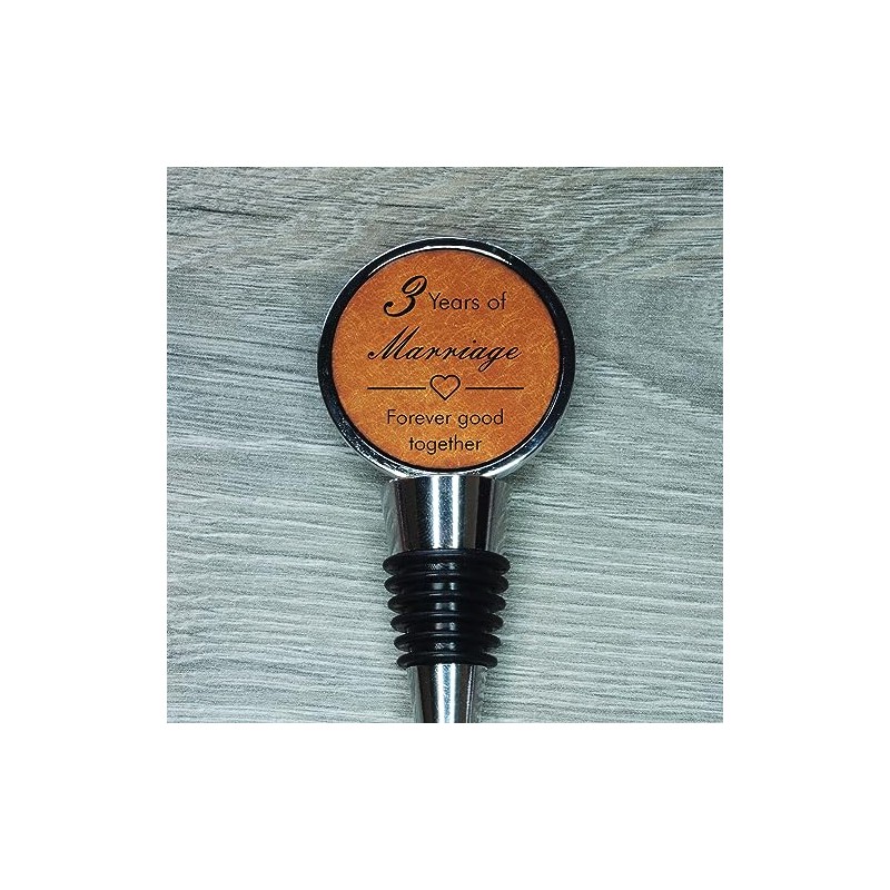 3rd Anniversary Engraved Leather Bottle Stopper, 3 Years Married (Forever