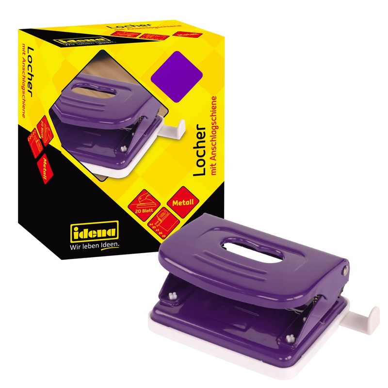 Idena 11536 Metal Hole Punch, Stop Rail with Format Display,