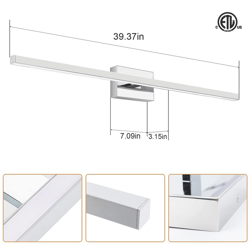 VOLISUN Modern Over Mirror Chrome Bar Vanity Light - Dimmable