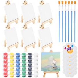 DWDHYEAN 30-Piece Mini Easel with Canvas Set, Easel Picture Frame Set, Easels Triangle Wood Decoration, DIY Mini Easel Painting Accessories for Beginners and Hobby Painters