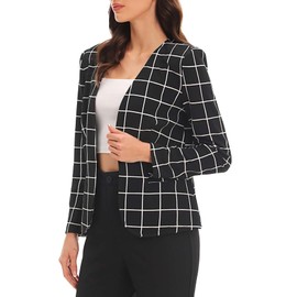 Milumia Women Plaid Business Casual Blazer Jacket Long Sleeve Open Front Elegant Dressy Suit Blazer Black Small