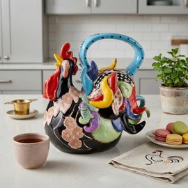 Blue Sky Ceramics Funky Black Rooster Teapot, Multi (1885)