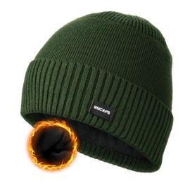 Wmcaps Winter Men Women Fleece Lined Beanie Knitted Hats, Soft Thermal Stocking Skull Caps for Cold Weather, Fashion Headwear for Outdoor (Army Green)