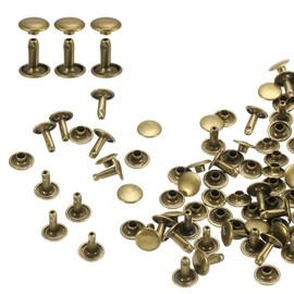 sourcing map 100 Sets Double Cap Leather Rivets, 9x10mm Round Cap Tubular Metal Studs Leather Crafting Rivets for Fabric Belt Pet Collar Boot Bag Repair and Decoration, Bronze