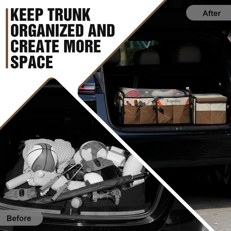 SugarFox Modular (63L+26L) Trunk Organizer for Car/SUV, Dual Covers, Foldable