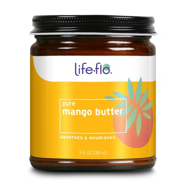 Life-flo Pure Mango Butter, Soothing Moisturizer for Dry Skin Care, Smooths and Nourishes, Doubles as Lip Balm, Nail / Cuticle Cream, Hand and Body Lotion, 60-Day Guarantee, Not Tested on Animals, 9oz