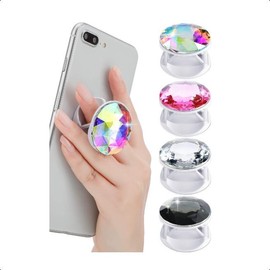 4 - Piece Set of Disco Crystal Phone Grips - Plastic Diamond, Collapsible, Adhesive, Foldable, in White, Pink, Black, Rainbow