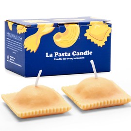 2-Pack Ravioli Pasta Noodle Candles – Vanilla Scented Soy Wax, Cute Food-Shaped Candles for Pasta Lovers, Funny Italian-Themed Gag Gifts & Party Decorations (Set of 2, Ravioli Shape)
