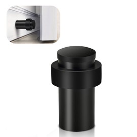 Door Stops, Heavy Duty Stainless Steel Door Stop Floor Wall Mounted Black Floor Door Stopper Wall Protector with Sound Dampening Rubber Bumper Tall Modern Door Stoppers for Skirtings, 1 Pack