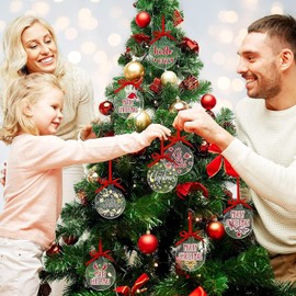 DMJOULI 50 Pcs Christmas Bauble Clear Acrylic Disc Ornaments,7.6cm Round Christmas Ornaments with Red Ribbon,Flat Baubles for Craft,DIY Disc Decorate Christmas Tree holiday Party.