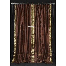 Indian Selections Brown Tie Top Sheer Sari Café Curtain/Drape/Panel - 43W x 24L - Piece