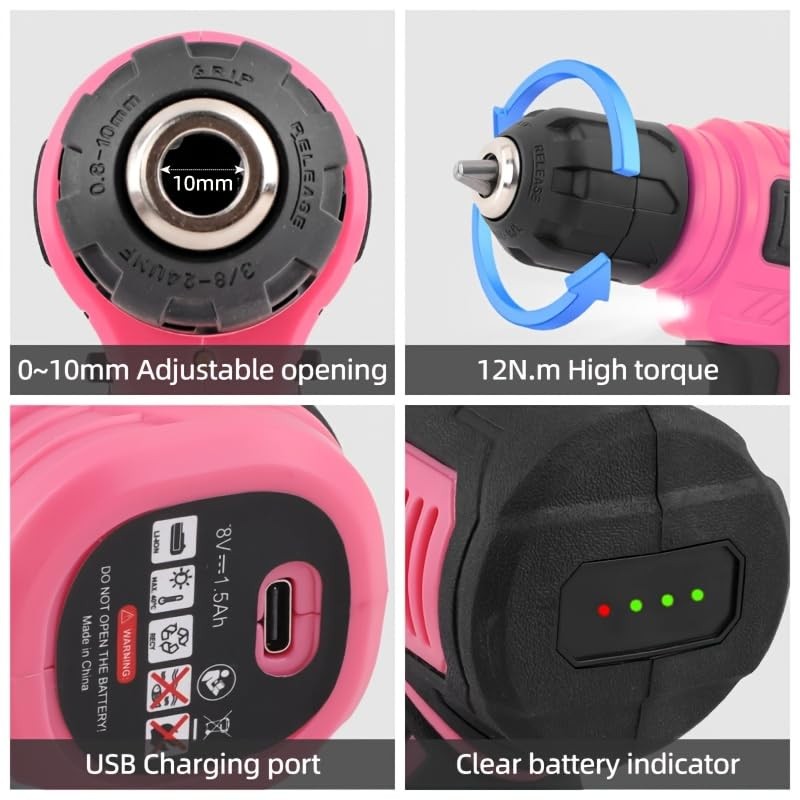 LIRFIX 110-Piece Pink USB Charging Electric Screwdriver Set - Low-Power
