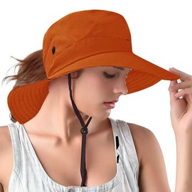 Rosoz Ponytail Sun Bucket Hats for Women UV Protection Foldable Mesh Wide Brim Hiking Beach Fishing Summer Safari