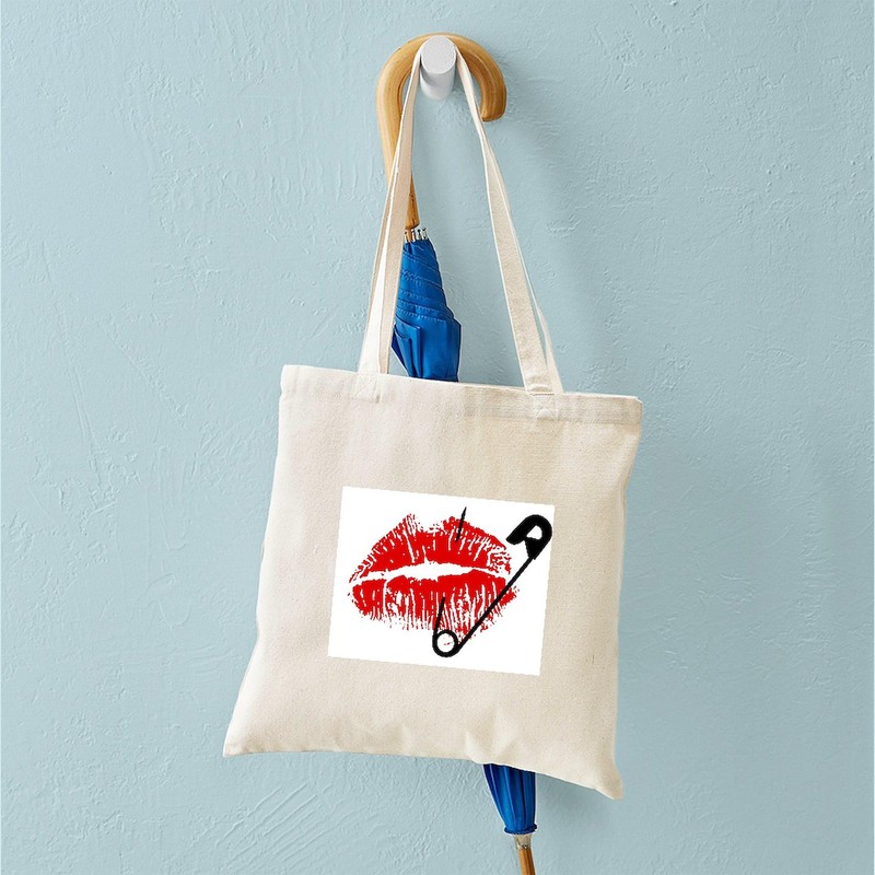 CafePress Safety Pinned Kiss Tote Bag Reusable Natural Beige Canvas