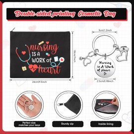 Set de 12 Piezas de Regalo de Agradecimiento de Enfermera 6 Bolsas de Maquillaje de Enfermera y 6 Llaveros de Agradecimiento de Enfermera Regalo de Navidad de Enfermera (Estilo Novedoso)