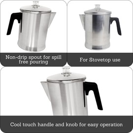 Mirro Aluminum Stove Top Percolator, Brew Coffee On Gas or Electric Stovetop, 9 Cup, Silver