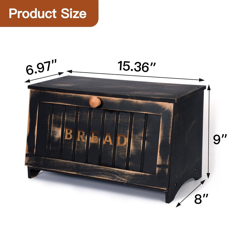 DAOYOUSKY Bamboo Bread Box for Kitchen Countertop, Vintage Black Wooden