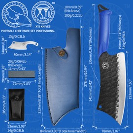 XYJ Portable Chef Knife Set Professional,Since 1986,Chopping Veggies Knives,Oudoor Camping Kitchen Knife With Carry Sheath&Bag,Hammer Finish Blade,Full Tang (8 Inch)