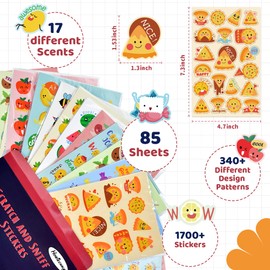 85 Sheets Scratch and Sniff Stickers，HORIECHALY 17 Kinds of scents as Rewards, Christmas Gifts, Decorations, Games for Children, Teachers, Parents, etc.