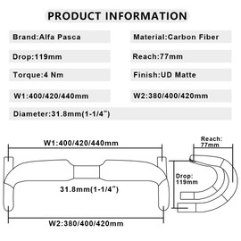 Alfa Pasca Full 31.8 Carbon Handlebars Road Bike Aero Drop Handle Bars Internal Routing Road Cycling Handlebars For Road Glavel Bike Ud Matte 440mm Bicycle Parts Accessories