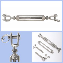 Turnbuckle Hook,2-PCS M5 Jaw & Jaw Turnbuckles 304 Stainless Steel Turnbuckles Open Body Heavy Duty Cable Railing Wire Rope Hardware Kit, Turnbuckles for Shade Sail, Cable Tightener, Clotheslines