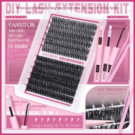 Cluster Lashes Volume Lash Clusters D Thick Eyelashes Extensions 14-16mm Mix 50D+80D Individual Lashes Thin Band Lash Bond and Seal Tweezers for DIY Lash Extension Beginners